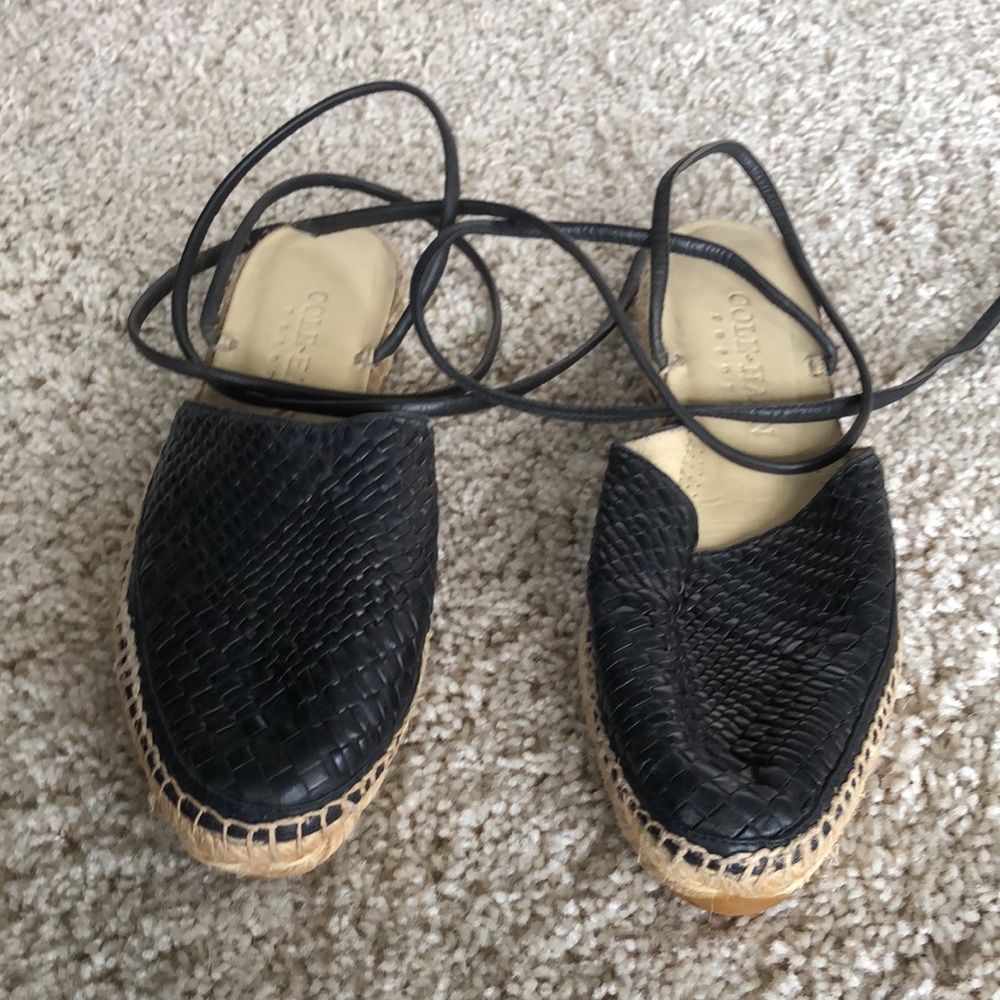 COLE HAAN black leather espadrilles size 8 New